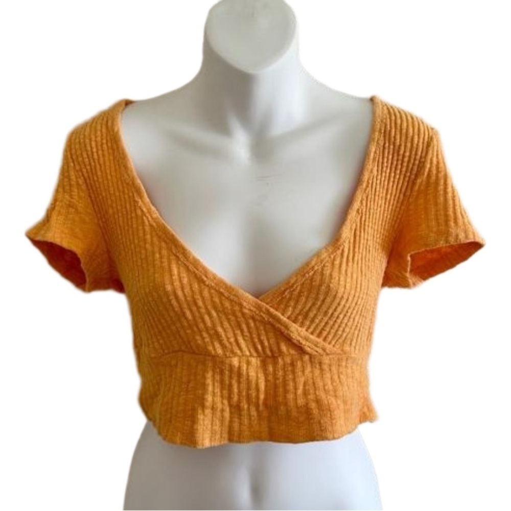 Urban Outfitters‎ Orange Wrap Textured Ribbed Crop Top Casual Women’s Size Small